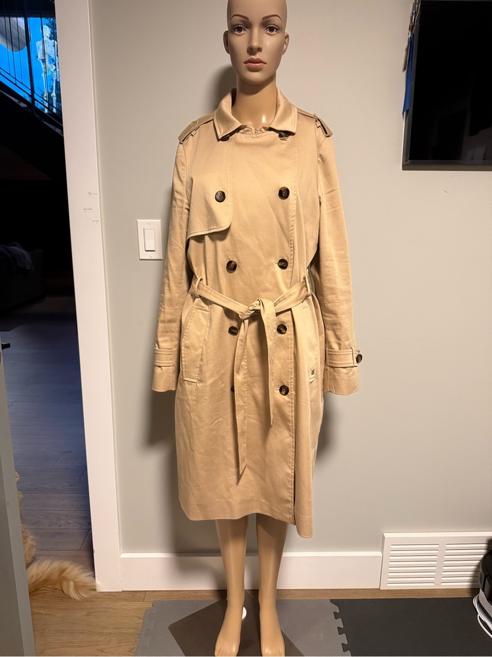 Soia & Kyo Khaki-Beige Double-Breasted Trench Coat with Belt